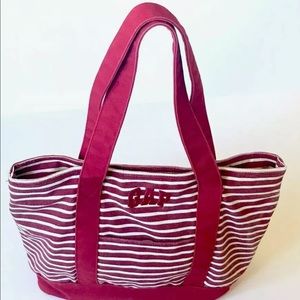 Gap Tote Bag Medium Canvas Red White Stripe Double Handle Snap Closure